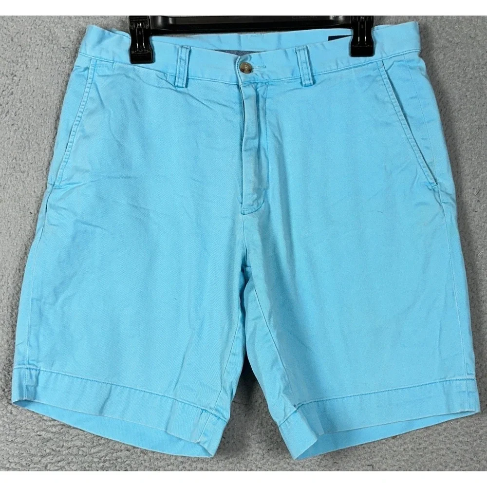 Polo Ralph Lauren Shorts Mens 32X9 Light Blue Khaki Chino Casual Flat Front Logo